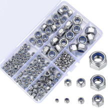 (As show, One size) 200 Pieces Lock Nuts Assortment, Stainless Steel Self-Locking Lock Nut, Hex Nuts, M3 M4 M5 M6 M8 M10 M12 Threaded Inserts, Nylon Lock Nuts