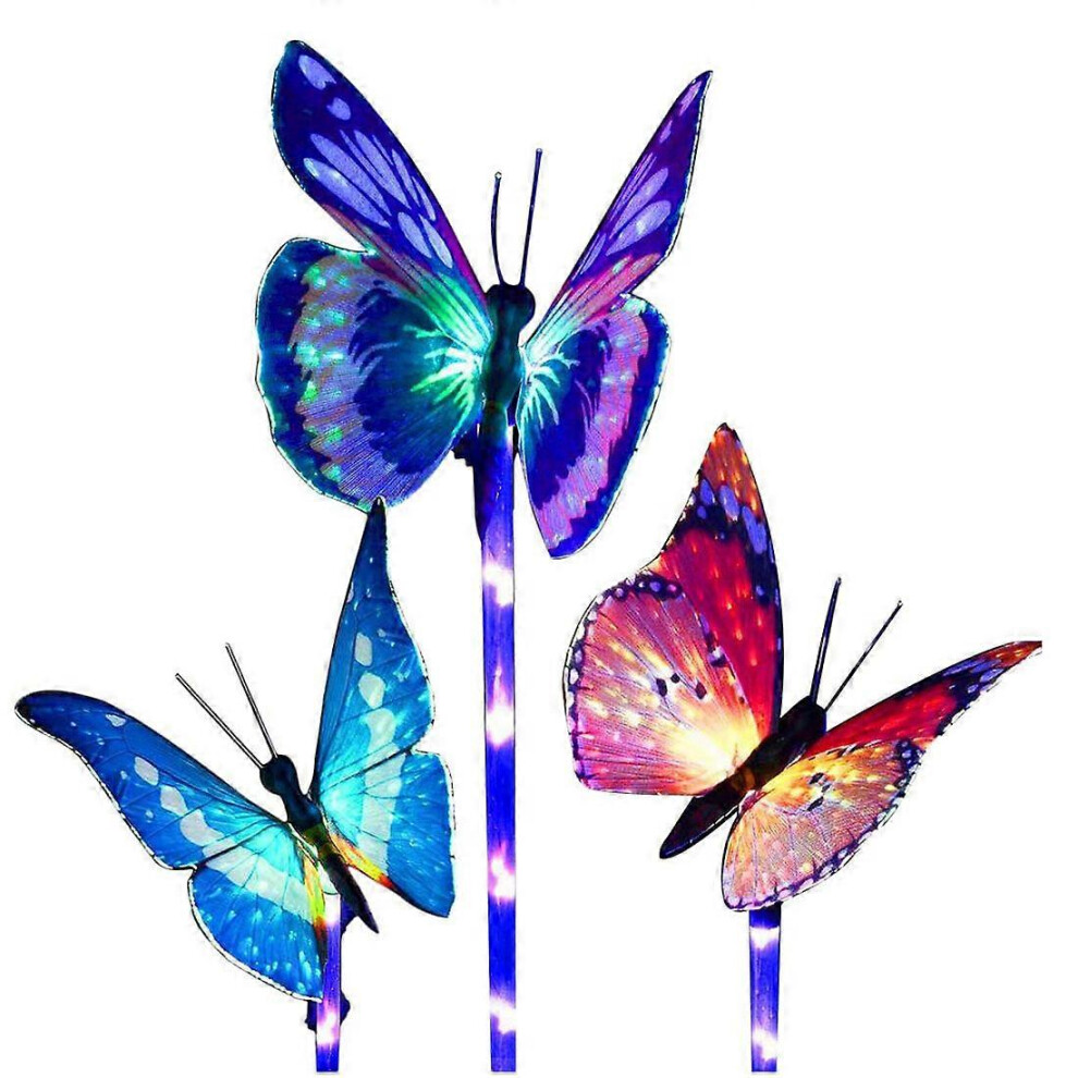 (As show, One size) 3 Pack Solar Garden Lights with Color Changing Fiber Optic Butterflies and Waterproof LED Stake for Patio Garden Decor-image-OPC-PHNRNRW-NEW