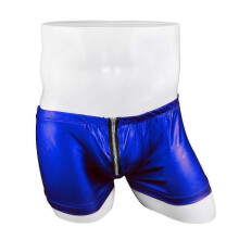 (Blue) Men's Boxer Briefs Pole Dance Underwear Patent Leather Briefs Vacation Beach Swim Shorts