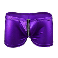(Purple) Men's Boxer Briefs Pole Dance Underwear Patent Leather Briefs Vacation Beach Swim Shorts