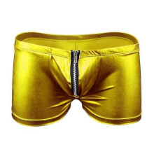 (Gold) Men's Boxer Briefs Pole Dance Underwear Patent Leather Briefs Vacation Beach Swim Shorts