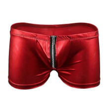 (Red) Men's Boxer Briefs Pole Dance Underwear Patent Leather Briefs Vacation Beach Swim Shorts