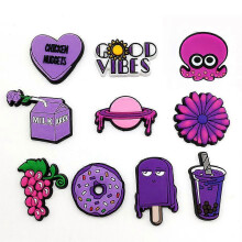 (As show, One size) 10 Pieces Cute VSCO Purple Cave Shoes Garden Shoes Decoration Shoe Flower Shoe Buckle croc Decoration