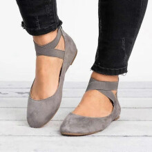 (41, Grey) Womens Dance Pumps Sandals Ankle Cross Strap Ballet Low Heel Zipper Shoes
