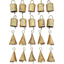 (As show, One size) 20 Pack Mini Christmas Ornaments Rustic Gold Iron Bells for Crafts, Small Bells for Hanging Chimes, Creative Indian Handmade (20 Bells)