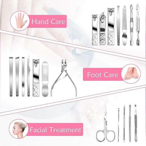 (PINK) Manicure Set 18pcs Professional Nail Clippers Kit 2