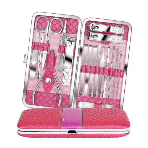 (PINK) Manicure Set 18pcs Professional Nail Clippers Kit 1