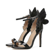 (38, Black) Dreamlike Butterfly Wings High Heel Pointed Sandals