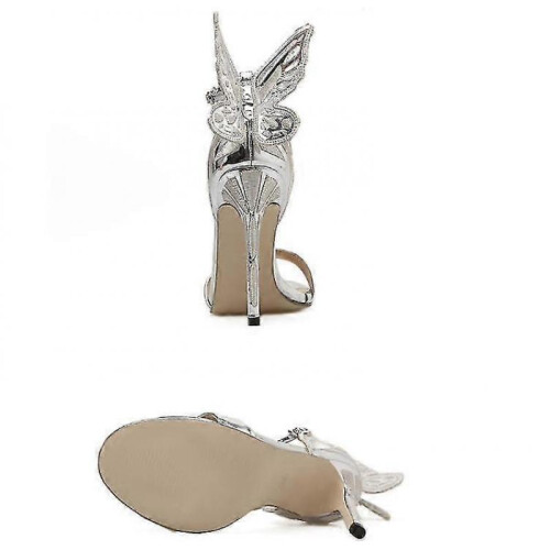 (39, Silver) Dreamlike Butterfly Wings High Heel Pointed Sandals 2