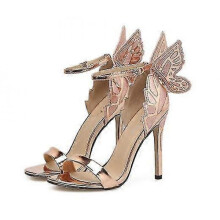 (37, Champagne) Dreamlike Butterfly Wings High Heel Pointed Sandals