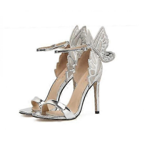 (39, Silver) Dreamlike Butterfly Wings High Heel Pointed Sandals