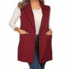 (2XL, red) Women"s Sleeveless Long Blazer Open Front Trench Vest Casual Lapel Blazer