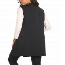 (2XL, black) Women"s Sleeveless Long Blazer Open Front Trench Vest Casual Lapel Blazer