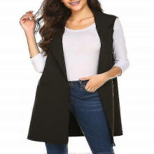 (M, black) Women"s Sleeveless Long Blazer Open Front Trench Vest Casual Lapel Blazer