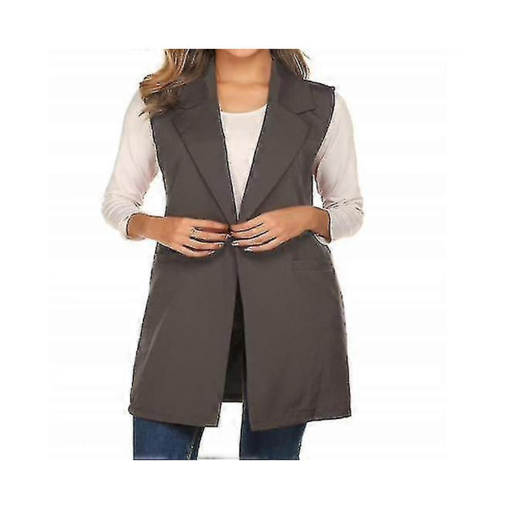 (2XL,grey)Women"s Sleeveless Long Blazer Open Front Trench Vest Casual Lapel Blazer