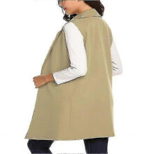 (2XL, Khaki) Women"s Sleeveless Long Blazer Open Front Trench Vest Casual Lapel Blazer