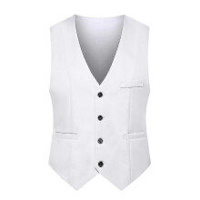 (L, White) Mens Single Breasted Vest Suit Fit Waistcoat Outwear
