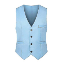 (2XL, Sky Blue) Mens Single Breasted Vest Suit Fit Waistcoat Outwear