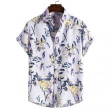 (XL, Purple) Men's Short Sleeve Hawaiian Shirt Front Button Casual Vacation Style Tee Tops