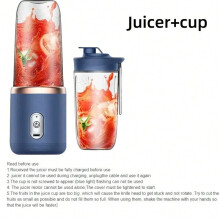 (Blue) Multifunction 2 Cups Portable Fruit Juicer Blender 6 Blade Juice Mixer Mini Ice Blender USB Charging Wireless Juice Extractor