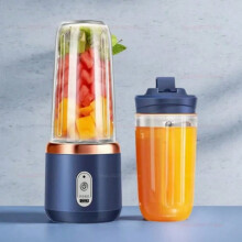 (2Cups-Blue02) Multifunction 2 Cups Portable Fruit Juicer Blender 6 Blade Juice Mixer Mini Ice Blender USB Charging Wireless Juice Extractor