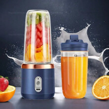 (2Cups-Blue01) Multifunction 2 Cups Portable Fruit Juicer Blender 6 Blade Juice Mixer Mini Ice Blender USB Charging Wireless Juice Extractor