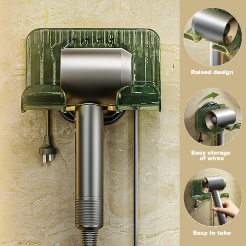 Support mural pour sèche-cheveux, étagère de salle de bain sans perforation, vert 2
