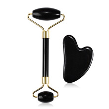 Gua Sha et bâton de massage en jade, cristal naturel, cadeaux de soins personnels, outils de soins du visage relaxants - Noir