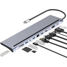 Station d'accueil 12 en 1 USB 3.1 vers double HDMI Type-C HUB 4K VGA