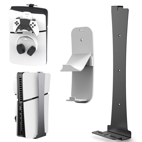 Für PS5 Slim Host-Wandhalterung mit Controller-Headset-Hakenhalter (Schwarz)