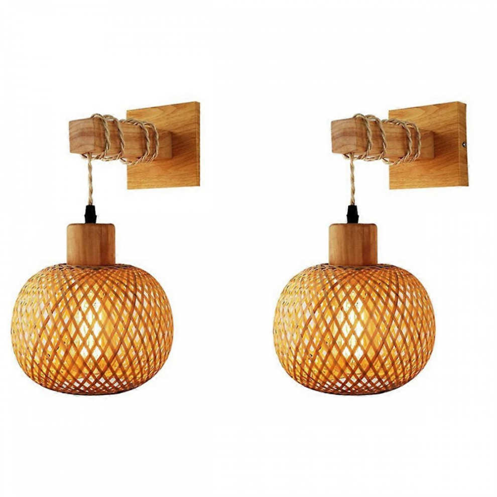 2X Lampe de chevet murale en bambou de style japonais rétro Lampe de chevet en rotin pour restaurant Chambre à coucher