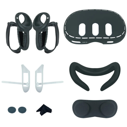 10-in-1-Silikonhülle, VR-Shell-Abdeckung, Controller-Abdeckung für Meta Quest 3 (Schwarz)