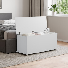 (White) Leon Room Storage Ottoman Wood Bench Stool