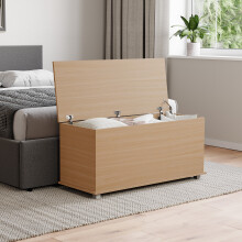 (Pine) Leon Room Storage Ottoman Wood Bench Stool