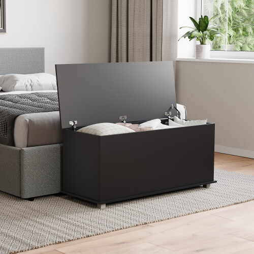Vida Designs (Black) Leon Room Storage Ottoman Wood Bench Stool