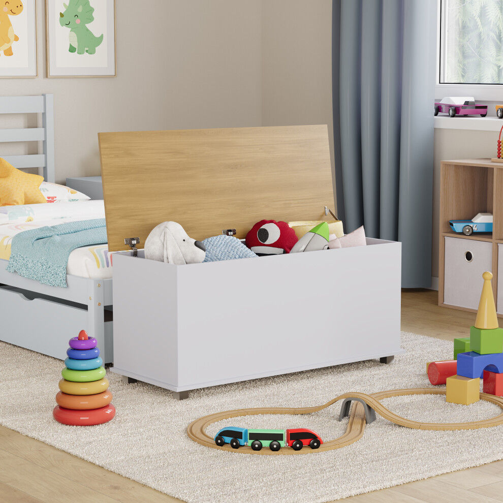(White) Arlington Kids Toy Chest Oak Top Storage Box