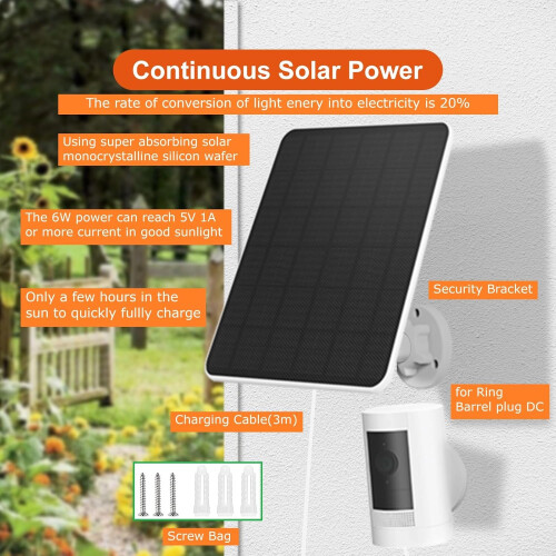 Kit de cargador de panel solar de 20 W IP65 para cámara Ring Spotlight/Ring Stick Up 1