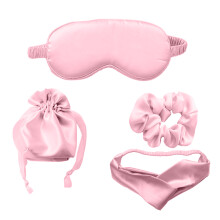 Antifaz para dormir, suave antifaz nocturno para mujer, cubre ojos con coleteros de satén y diadema, regalo de boda (rosa)