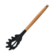 Cuchara para pasta de grado alimenticio, sin BPA, colador de pasta, tenedor de silicona, color negro