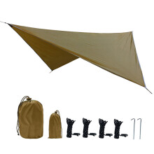 Hamaca impermeable y ligera, lona para tienda de campaña, ideal para acampar, mochilear y hacer senderismo, 360 x 290 cm, color camello