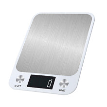 Báscula digital de cocina/alimentos (gramos y onzas) - Ultrafina/Multifunción/Función de tara para cocinar y hornear - Blanca - 15 kg/1 g