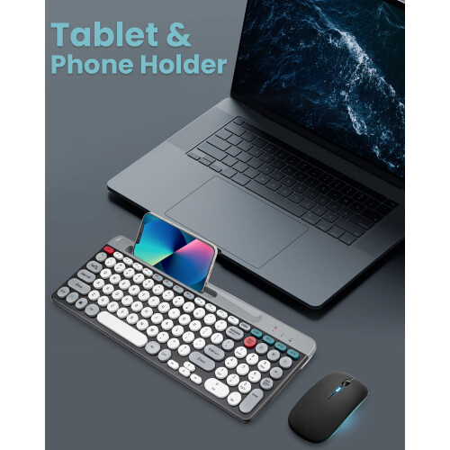 Tastiera e mouse combo BT 2.4Ghz con supporto per telefono per Mac/iOS/Android/Win7 1