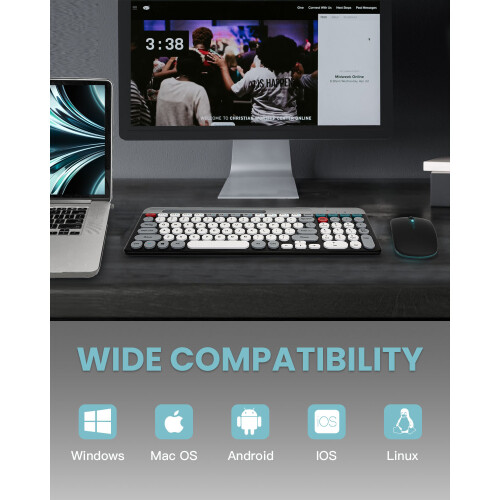 Tastiera e mouse combo BT 2.4Ghz con supporto per telefono per Mac/iOS/Android/Win7 2