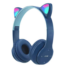 Cuffie da gioco con orecchie di gatto, sovraurali, stereo, bassi, per PC e telefono (blu scuro)