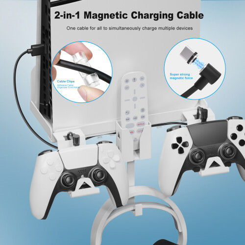 Supporto da parete stabile con gancio per console di gioco/cuffie/controller PS5 Slim (bianco) 1