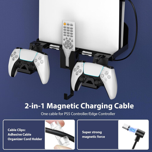 Supporto da parete stabile con gancio per console di gioco/cuffie/controller PS5 Slim (nero) 1