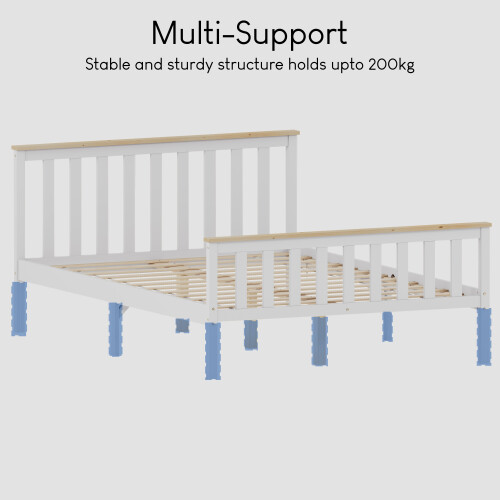 Home Discount (Double, White & Pine) Milan Wood Bed Frame High Foot Solid Pine Slatted 2