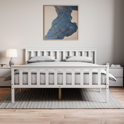Home Discount (King Size, White) Milan Wood Bed Frame High Foot Solid Pine Slatted 2