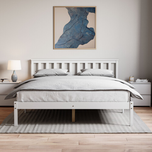 Home Discount (King Size, White) Milan Wood Bed Frame Low Foot Solid Pine Slatted 2
