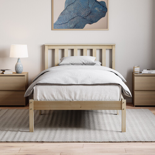 Home Discount (Single, Pine) Milan Wood Bed Frame Low Foot Solid Pine Slatted 2